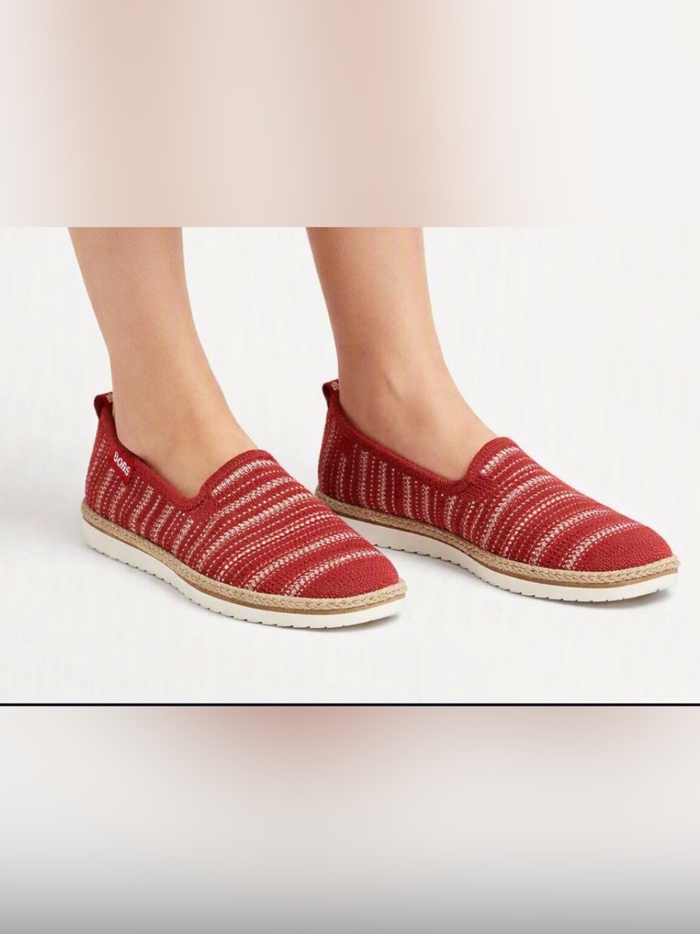 BOBS Women’s Slip On Shoes in Red & White Stripe Sz 10